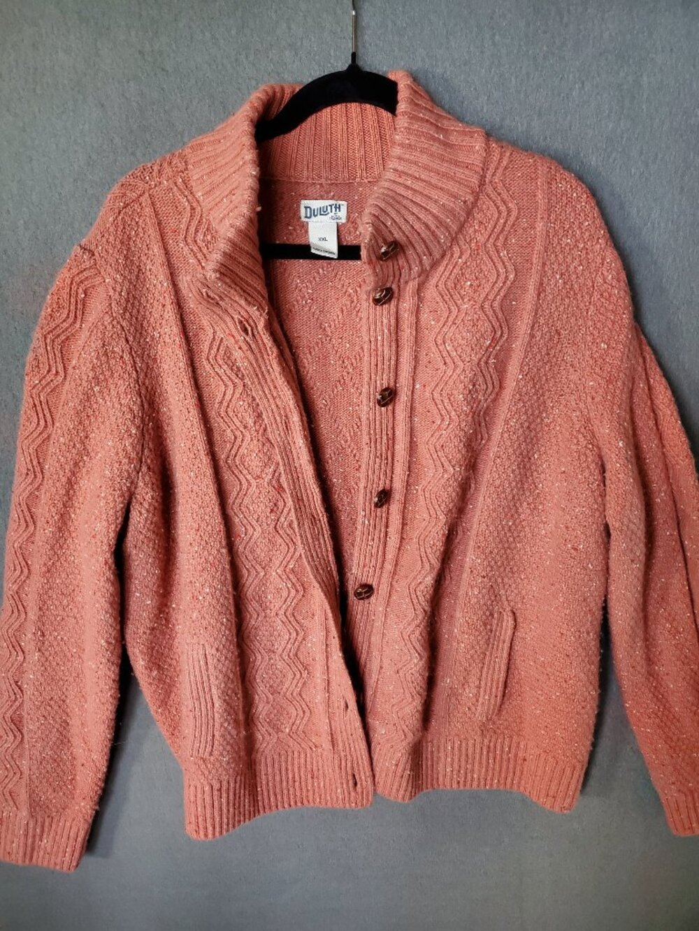 Duluth pink chunky cable knit cardigan pink cardigan with ribbed collar in XXL